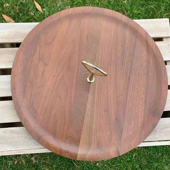 Mid Century Walnut Round Wood Tray - Picture 2 of 7